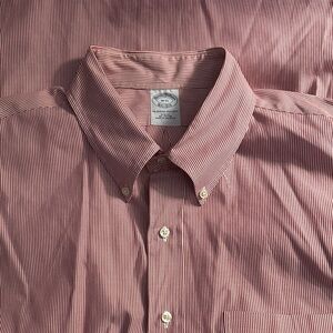 Brooks Brothers Men's Red Pinstripe Shirt Non-Iron Slim Fit All Cotton 18 - 35